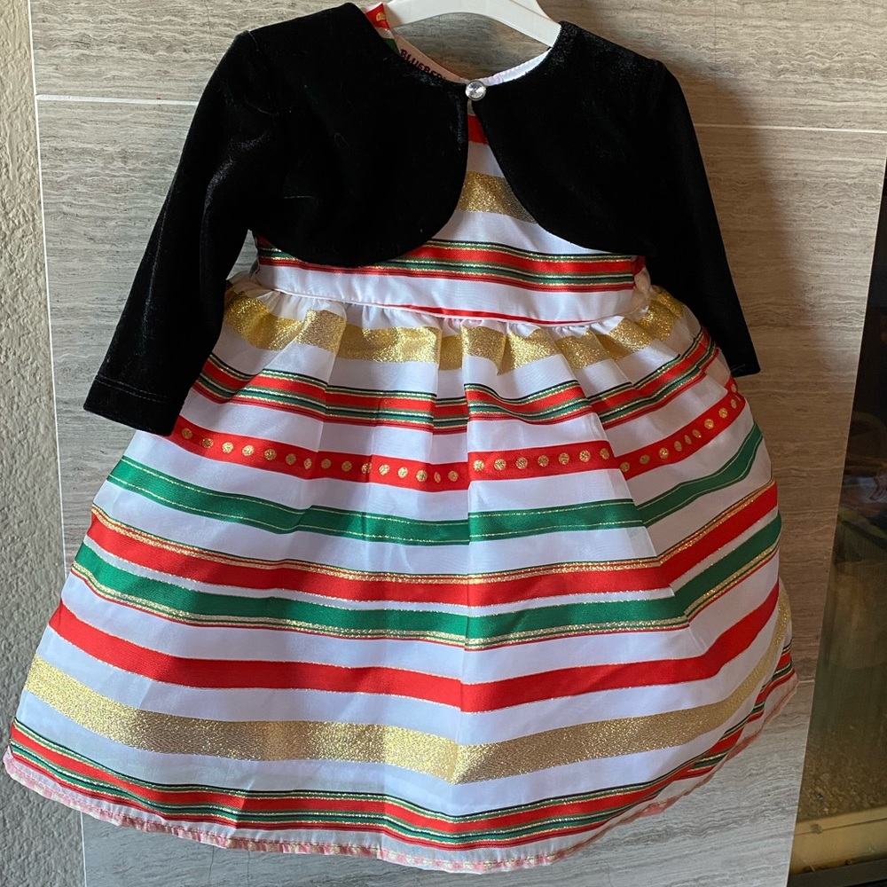 Green red gold holiday dress 18mo black velvet bolero